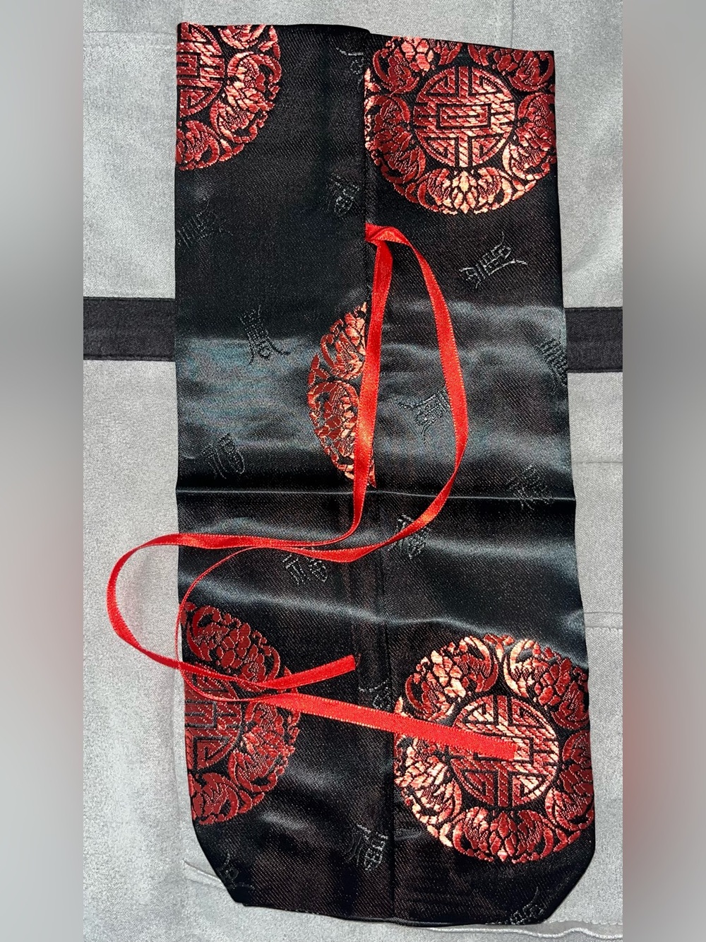 Red & Black Asian Print Satin Wine Bottle Bag - NEW